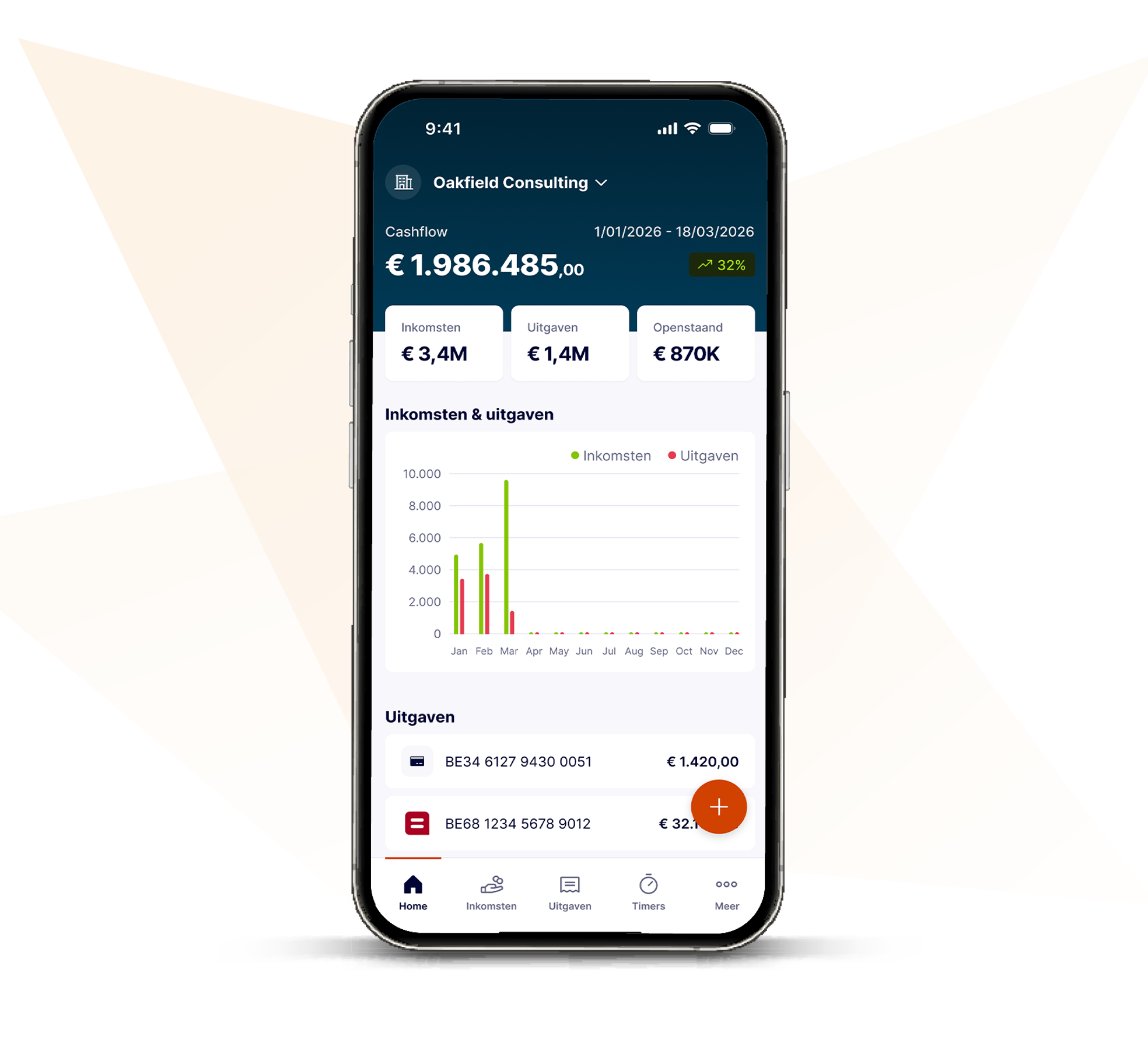 Capture d'écran de Billit — Mobile app dashboard with cashflow overview
